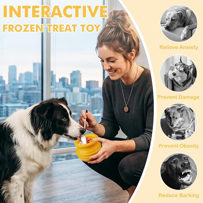 Treat Dispensing Dog Toy, Long-Lasting Interactive Puzzle Toys for Dogs, Stuffable Dog Enrichment Frozen Lick Treat Toy for Boredom, BPA Free Silicone Fetch Catch Chew Toy (Orange,S)