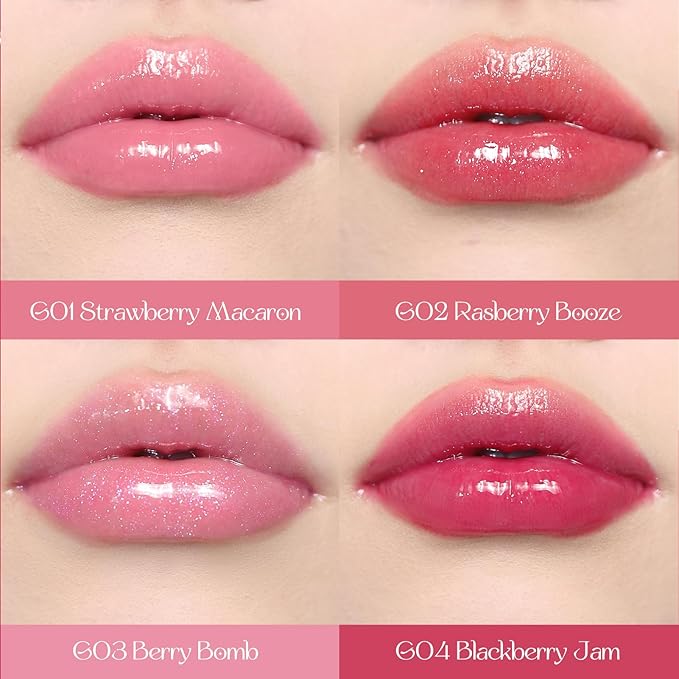 Flower Knows Violet Strawberry Rococo Glowy Lip Gloss,Moisturizing Shimmery Hot Pink Lip Plumper Oil,Hydrating Lip Tint for Girls&Women,Vegan & Cruelty-Free,0.12 Fl Oz(G02 Rasberry Booze)