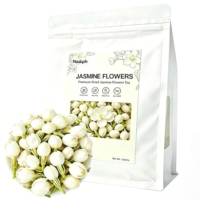 NASLAPH Dried Jasmine Flowers, 3.88Oz/110g Jasmine Buds Tea Loose Leaf, Authentic Chinese Jasmine Scented Tea