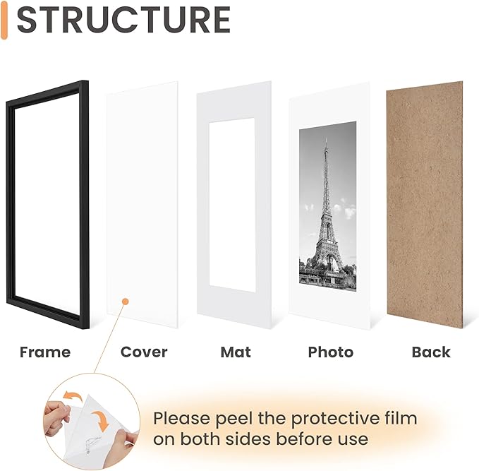 upsimples 10x12 Picture Frame, Gallery Wall Frames Set of 5, Black | Photo Frame Collage Wall Decor, 7x9 Picture Frame with Mat for Family, Baby, Hallway, Christmas