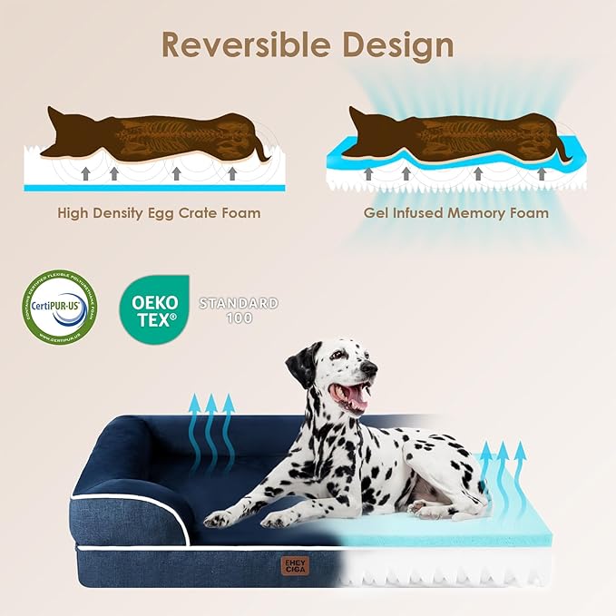EHEYCIGA Orthopedic XXL Dog Bed, Waterproof Washable XL Big Pet Bed 48" | Non-Slip Bottom and Egg-Crate Memory Foam Extra Large Pet Couch Bed with Washable Removable Cover, Navy