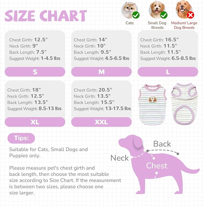 Small Dog Shirts Classic Striped Dogs Cats Clothes, Purple XL | Soft Pet Tee Shirt, Breathable Dog Outfits with Exquisite Edging, Small Puppy Pajamas Chihuahua Yorki Party Daily Costumes