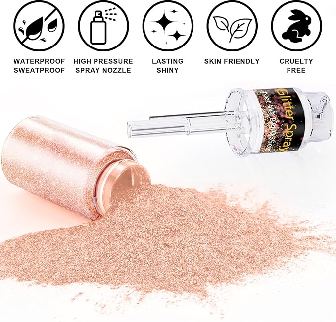 Hair and Body Glitter Spray, 1PC Silver Glitter Hairspray Dry Powder Makeup for Clothes, Festival Rave Prom Loose Sparkle Powder,Holographic Ultra Fine Resin Glitters for Crafts (1PC Champagne)
