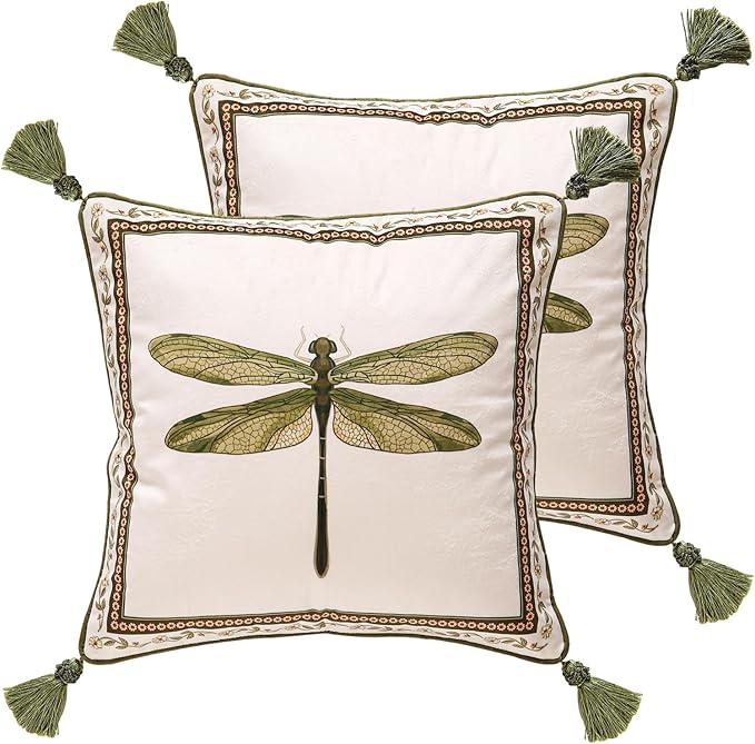 Designer French Velvet Throw Pillow Cover,18"x18" Set of 2-Grace C | Pillow Cover,Concealed Zipper Design,Dragonfly Pattern,Sofas,Bedroom,Living Room,Lounge Chairs,All Season Home Decor