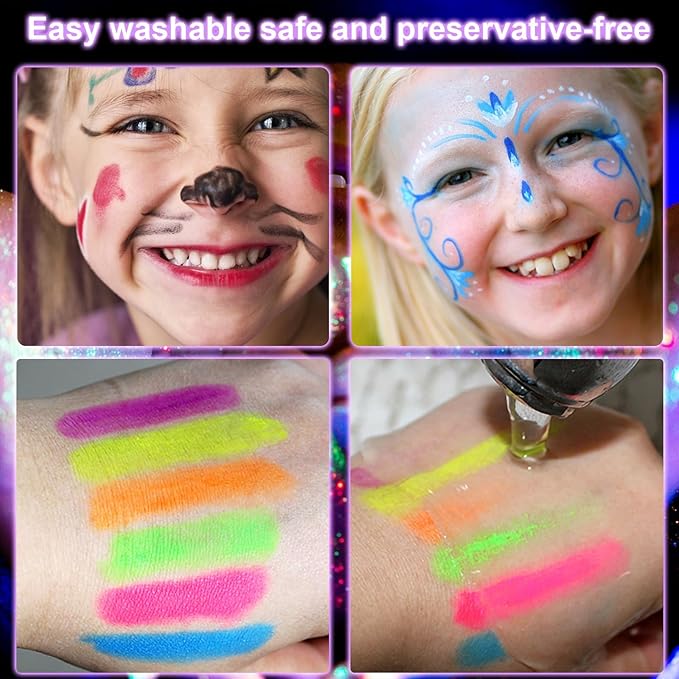Glow in The Dark Face Body Paint,UV Black Light Makeup Neon Face and Body Paint Glow Sticks Makeup Face Painting Kits for Kids Adult, Neon Face Paint Crayons for Halloween and Parties (12 color)