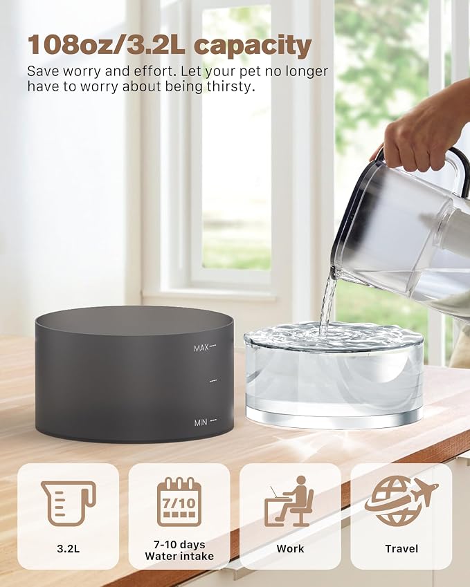 Cat Water Fountain: 108oz/3.2L Cat Fountain Super Silent Pet Drinking Dispenser - Water Fountains for Kitty Indoor - Quiet Pump and Faucet Design - Suitable for Cats and Dogs - BEMOONY | BPA-Free Pet Water Fountain - Water Fontains for Cats Indoor - Su...