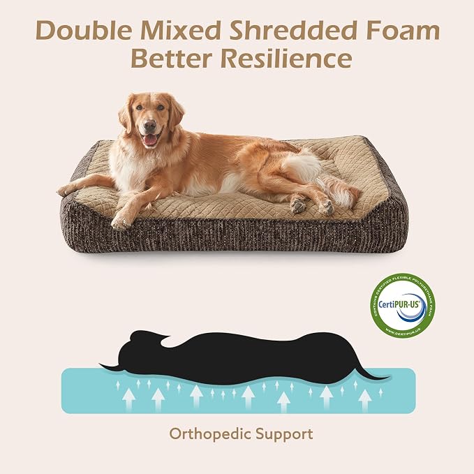 JOEJOY XL Orthopedic Dog Bed for Large Dogs - Extra Thick Foam Pet Bed Sofa with Bolster Sides, Large Sized Dog Couch Bed with Removable Washable Cover, Non-Slip Bottom, Brown (45"x32")