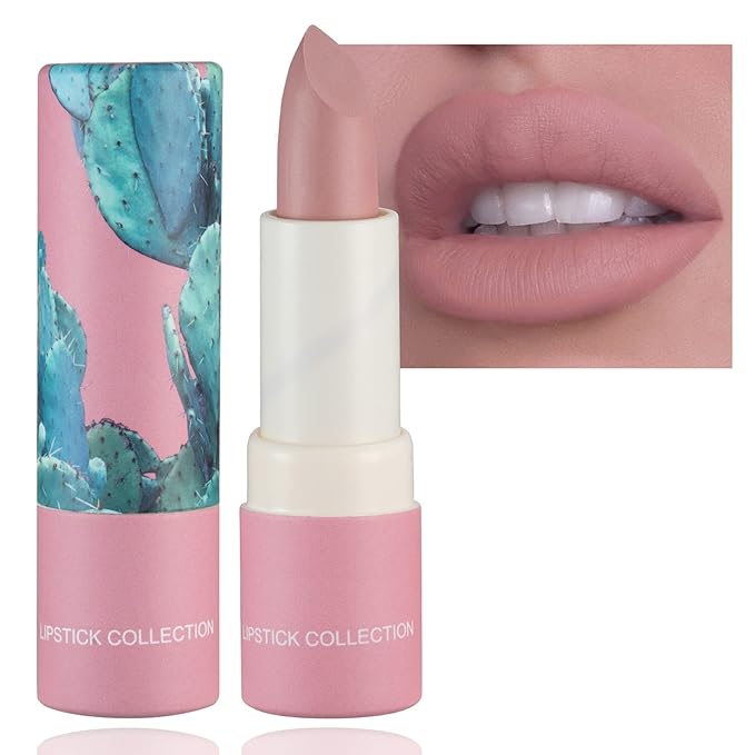 Matte Nude Lipstick,Paper Tube Lipsticks for Women,Bold & Intense Colors,Non-Stick Cup Not Fade Silky Smooth Velvet Lipgloss Set Lip Stick Matte Lipstick Lip Makeup Gifts(Pink)