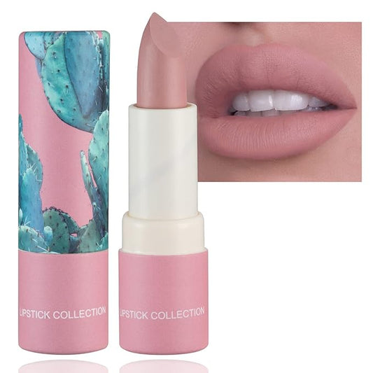Matte Nude Lipstick,Paper Tube Lipsticks for Women,Bold & Intense Colors,Non-Stick Cup Not Fade Silky Smooth Velvet Lipgloss Set Lip Stick Matte Lipstick Lip Makeup Gifts(Pink)
