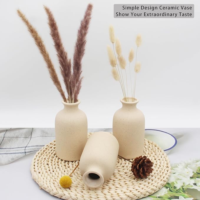 YANLING 6 Pack Small Vase for Flowers, 5 inch Modern Ceramic Vases | for Pampas Grass Simple Shelf Vase Light Yellow, Boho Vases for Home Decor, Wedding Dinner Table Party Office Bedroom