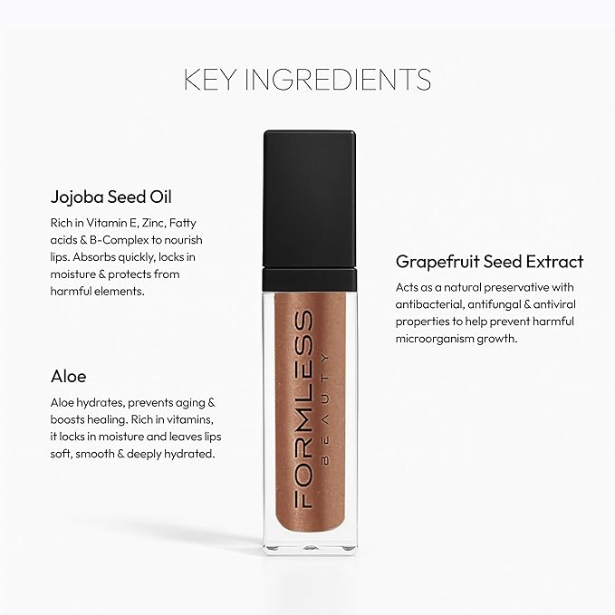 Formless Beauty by Jenny McCarthy Lip Gloss – Euphoria Lip (Chestnut-Brown Shine) – Hydrating, Clean, Non-Toxic, High-Shine Finish