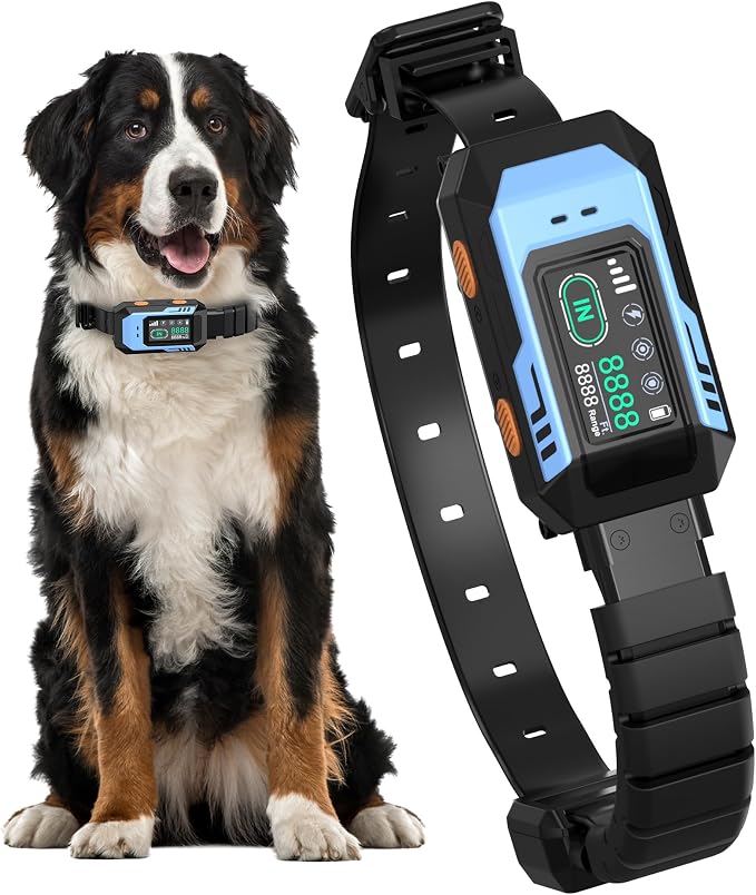 GPS Electric Fence for Dogs – Wireless Dog Fence with 8 Custom Warnings, 9999ft Radius, No Subscription, Rechargeable Waterproof GPS Dog Collar for Large Dogs