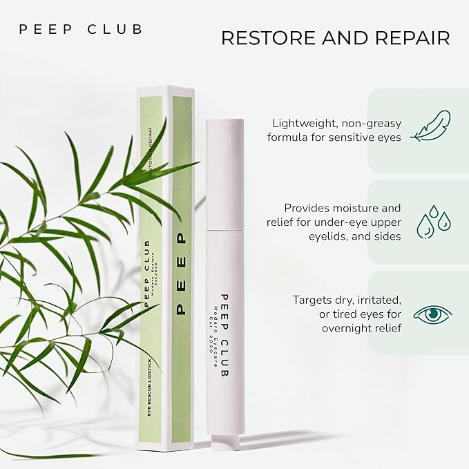Peep Club Anti-Aging LidStick – Optometrist Formulated Overnight Eye Balm For Fine Lines, Hydrating, Soothing, Perfect for Sensitive Eyes, Oat Ceramides, Primrose & Manuka Oil, Vit C, Travel-Friendly