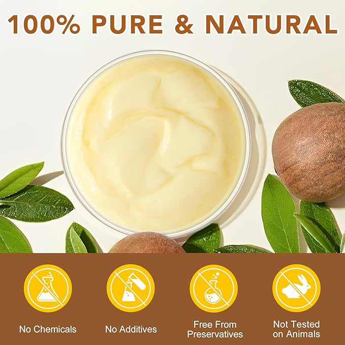 2 Pack Shea Butter Raw, Unrefined Body & Face Butter - 100% Natural Vitamin A, E & F - Long-Lasting Hydration for Dry Skin, Hair Care, 7.8 oz