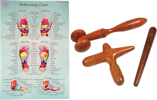 CCcollections Wood Therapy Massage Tools, Reflexology Wooden Stick Tool, Traditional Equipment for Relieving Muscle Pain Body Lymphatic Drainage Massager - (Set F)