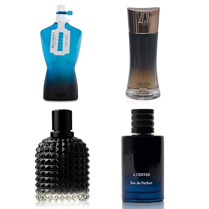 A CENTER Men's Cologne Include 4 Variety Pack Perfume Gift Set- 3.4 Fl Oz Each Eau De Parfume Tobacco,Musk,Woody,Masculine Scent Long Lasting Fragrance(Bundle O)