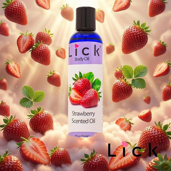LICK Strawberry Fruit Scented Body Oil – Lightweight Daily Moisturizer with Almond Oil & Vitamin E – 4 oz
