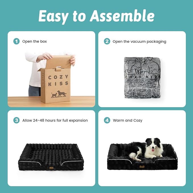 COZY KISS Soft Orthopedic Dog Bed Washable for Medium Small Dogs, M Sized | Soft Warm Pet Sofa with Sides or Bolster, Non-Slip and Big Dog Couch with Removable Waterproof Cover, 30x20 inch, Black