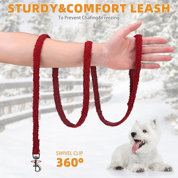 KOOLTAIL Christmas Plush Small Dog Harness and Leash Set, Warm Fleece No Pull Puppy Vest for Winter, Lightweight Reflective Step in Pet Harness for Medium Sized Dogs Boy Girl Outdoor Walking, Red M