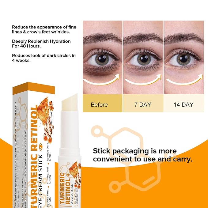 2 PCS Turmeric Retinol Eye Stick,Eye Balm Stick Hydrating for Dark Circle,Wrinkles,Visible Results in 3-4 Weeks,Anti Aging Under Eye For Puffiness and Bags Reduces Fine Lines