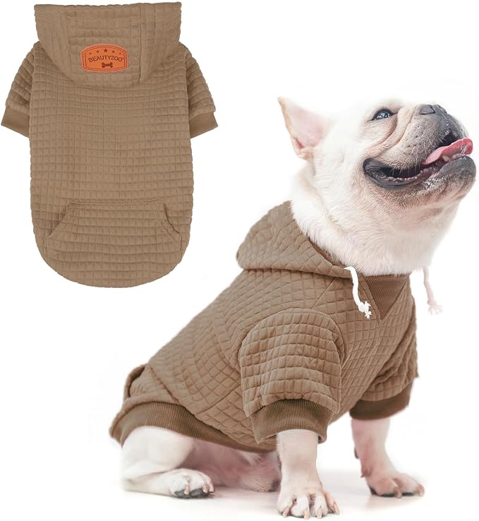 BEAUTYZOO Dog Hoodies Sweater for Medium Dogs, Waffle‑Like Laminated Coat | Warm Dog Sweatshirt with Pocket & Leash Hole, Pullover Clothes for Girl Boy Dogs, Stretchy & Easy‑On‑Off, Bulldogs Pitbulls
