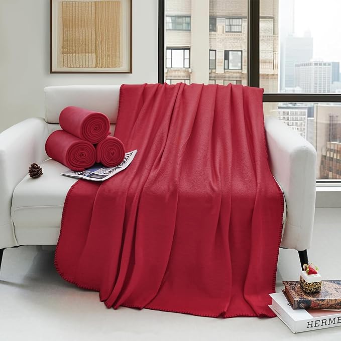 ZYFZCYBL Fleece Throw Blanket Blankets Bulk 6 Pack Soft Lightweight for Cozy Polar Fleece 50 x 60 Solid Pet-Friendly Colorful Bed Sofa Couch Fleece Fabric Travel Wedding Gift（Wine Red）
