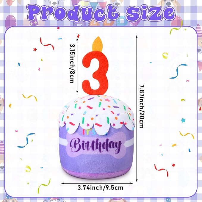 Dansydaisy Dog Birthday Cake Toy Squeaky Plush Gift,3rd,Purple