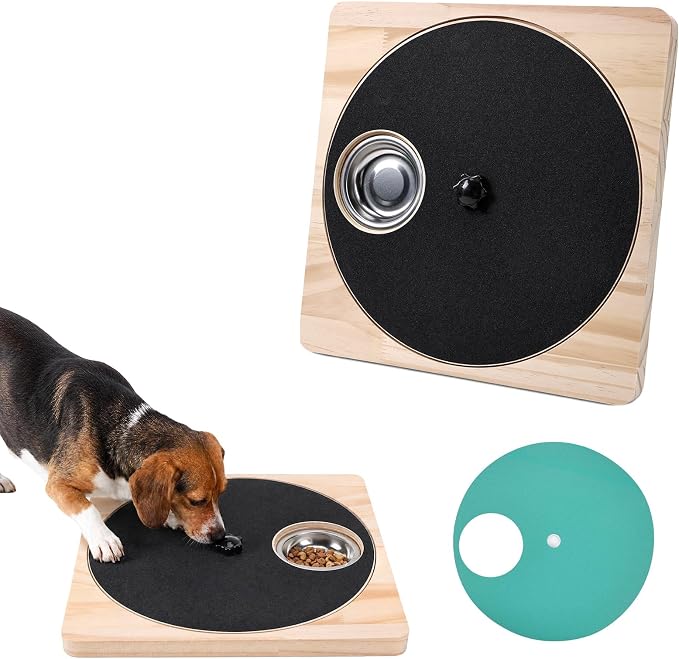 Dog Nail Scratch Board with Treat Board, Stress-Free Nail Care for Dog | Wood Scratching Pad with Sandpaper and 6 Steel Bowls, Nail File Toy for Dog