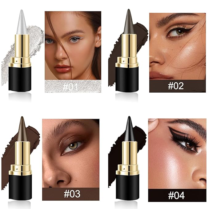 4Pcs Black Silver Grey Brown Gel Eyeliner Pencil Set, Halloween Makeup Waterproof Long Wear Natural Eye Lip Face Paint Stick Matte Liquid Eyeliner Cream Black Smokey Eye Liners Eyeshadow Crayon