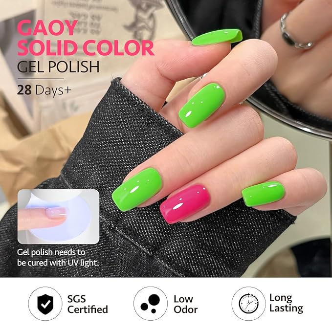 GAOY Neon Gel Nail Polish Set, 6 Bright Colors Orange Hot Pink Glow in Dark, Soak Off UV Light Cure Gel Polish Kit for Nail Art DIY at Home