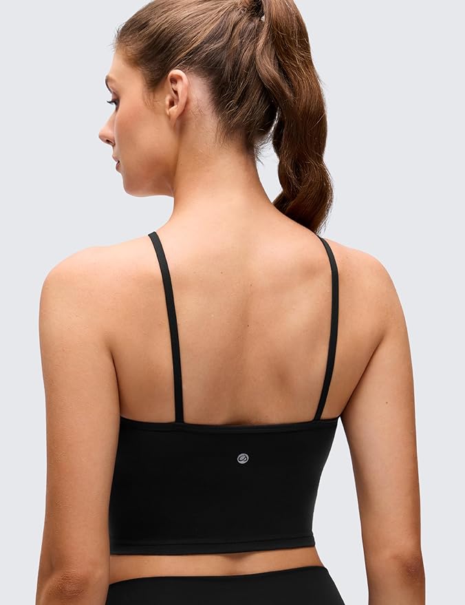 CRZ YOGA Butterluxe Cross Neck Crop Tank Tops for Women - Spaghetti Straps Square Back Padded Yoga Sports Bras