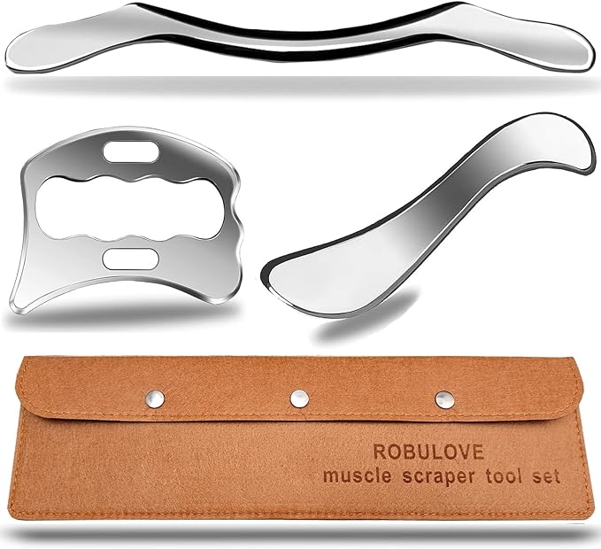 Professional Muscle Scraper Tool Set, Stainless Steel IASTM Tools for Physical Therapy, Soft Tissue Massage 14inch Long bar(Double Edge)