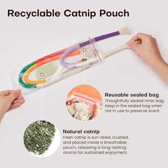 Potaroma Cat Toys Chew Ropes 3Pcs with Refillable Natural Catnip | Safe Teeth Cleaning & Teething for Indoor Kittens, Interactive Cat Nip Kitty Toys for All Breeds 19.5 Inches