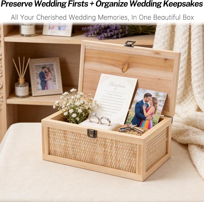 Keepsake Box with lids, Rattan Decorative Boxes, Boho Rustic Farmhouse Decorative Box, Memory Box for Keepsakes, Stackable Decorative Box for Shelf & Home Decor