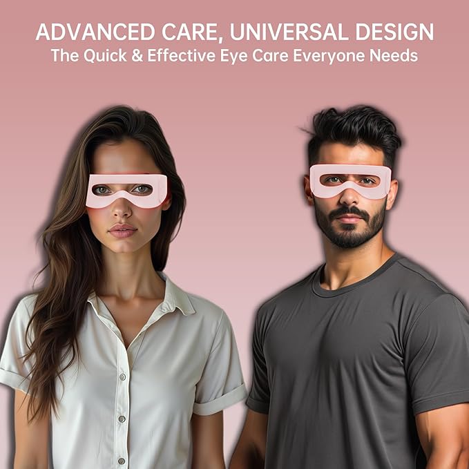 Red Light Therapy for Eyes, LED Eye Mask for Under Eye Bags, Puffiness & Dark Circles, Infrared Light, Women/Men Anti-Aging Rejuvenation Skincare in 3 Mins A Day, Auto-timing, Pink