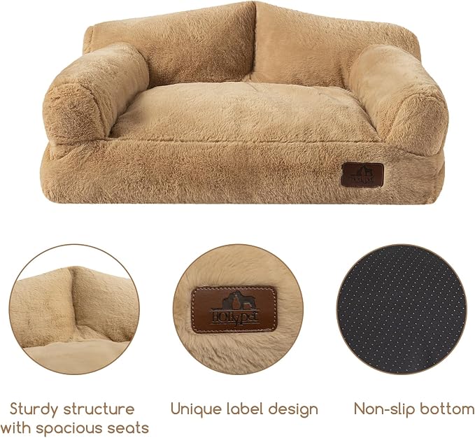 Hollypet Small Dog Large Cat Bed Puppy Couch Beds for Pets up to 25 lbs | Fluffy Dog Cat Couch Plush Soft Warming Pets Beds with Machine Washable Cover and Non-Slip Bottom