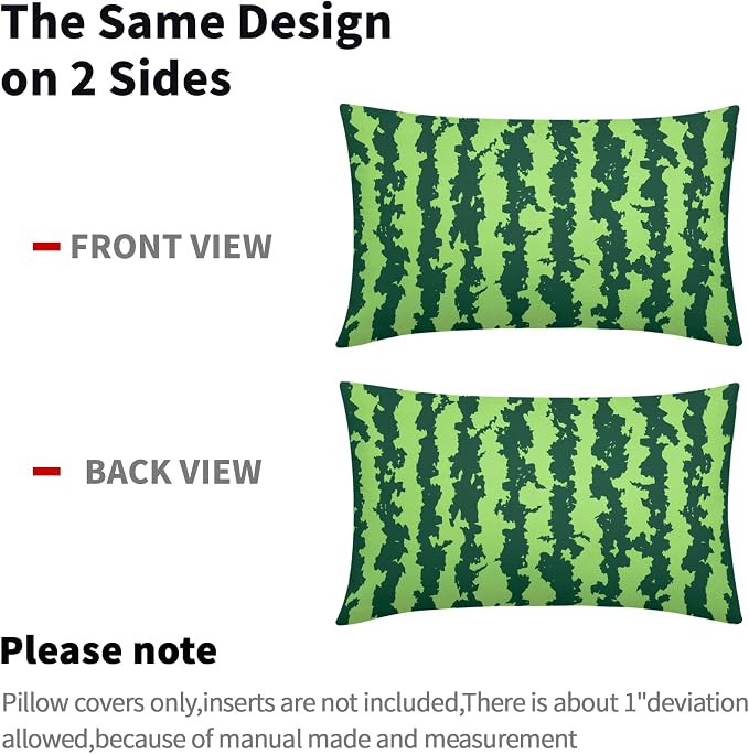 Watermelon Lumbar Pillow Covers 12X20 Inch Set of 2 Summer Fruits Decorative Pillow Cases Green Red Stripes Cotton Linen Cushion Case Farmhouse Modern Home Decor for Sofa Couch Bedroom