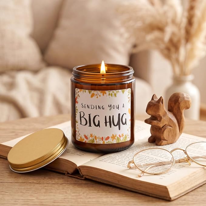 MULCHUM Lavender Scented Candle, Thinking of You Hug Gift for Friends, Relaxing Natural Soy Wax Jar Candle for Women Girlfriend Mom Sisters Stress Relief, 7oz 45 Hours Long Lasting Burn