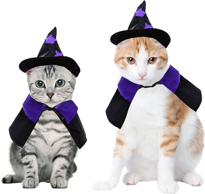 Dxhycc Halloween Pet Costume Cat Wizard Costume Funny Wizard Cat Clothes Cloak and Hat for Small Dogs Outfits