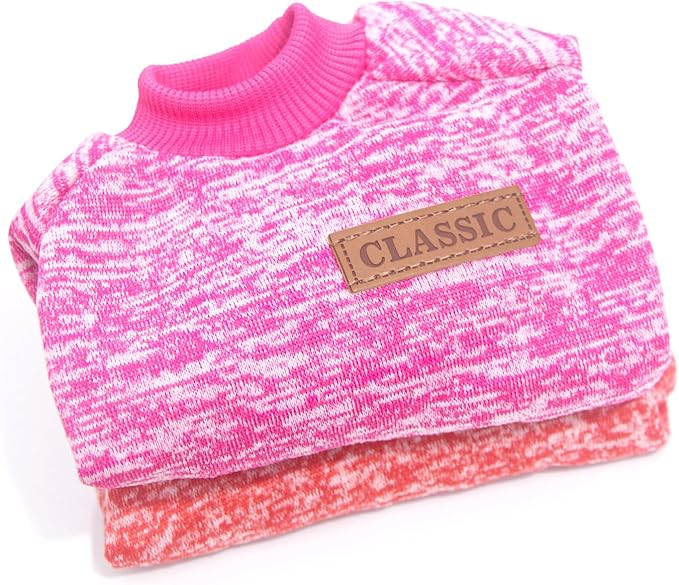 2 Pieces Dog Sweaters for Small Dogs Christmas Dog Clothes Female Winter Fleece Puppy Clothes Warm Thick Pet Outfit Coat Yorkie, Chihuahua, Pug, Cat, Pug,S,Pink, Red