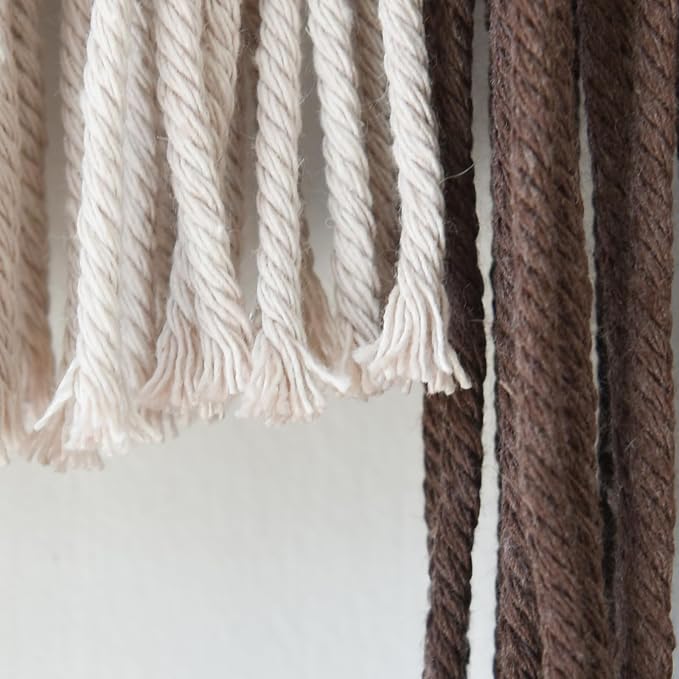 Jakalin Macrame Wall Hanging Brown Geometric Fiber Art Living Room 33" x57" | Geometric Dip-dyed Macrame Wall Art With Rich Brown-red Tones, Boho Texture, Artisan Character, and Home Style.
