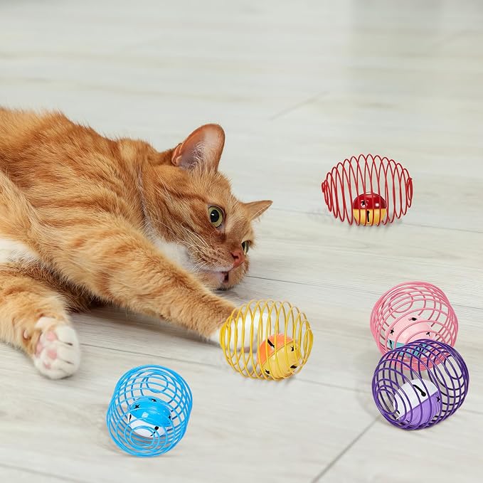 Jecery 5 Pcs Cat Toys Spring,Bell,Multicolor