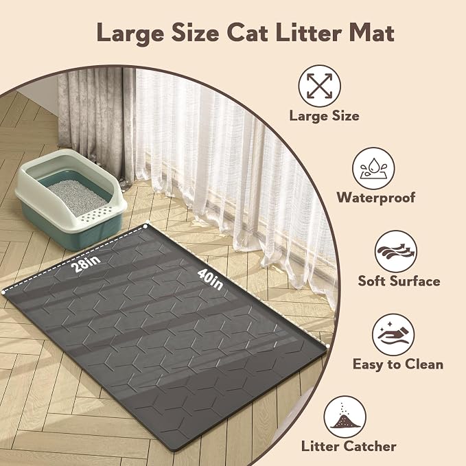 Garoopion Silicone Cat Litter Mat Large 40" X 28", Easy to Clean, Black | Large Size Waterproof Silicone Mat with Raised Edges, Catch Litter, Protect Floor from Urine, Multi-Use for Dog/Sink/Kitchen