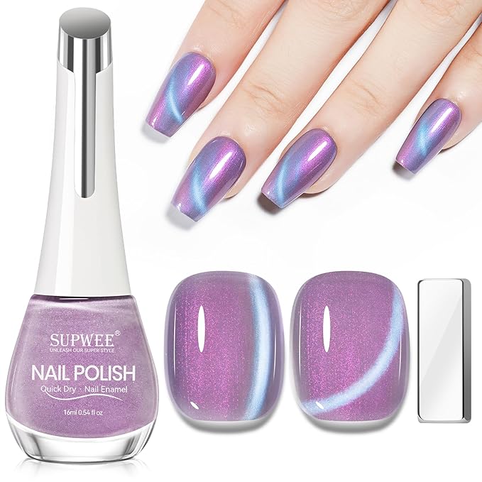 Mermaid Pearl Cat Eye Nail Polish Quick Dry, Magnetic Nail Polish Non Gel with Magnet Cateye Fingernail Lacquer Air Fast Drying Manicure Gift For Women Girls 16ml/0.54 oz