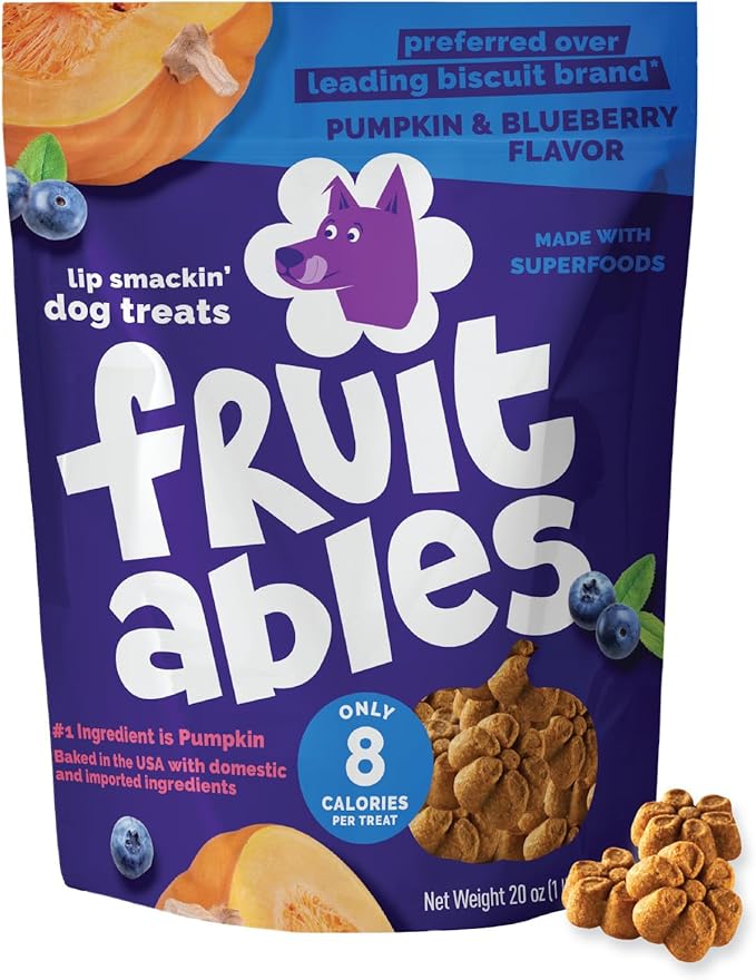 Fruitables Baked Dog Treats, Low Calorie Treats, Pumpkin & Blueberry, 20oz | Healthy Dog Treats, Training Treats, Crunchy Dog Biscuits, Limited Ingredient Recipe, Healthy Puppy Snacks, Made in USA