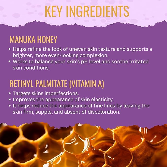 Retinol Manuka Honey Eye Cream with Retinyl Palmitate, Vitamin A, Kiwi Fruit Extract & Coenzyme Q10 | Sweet Almond Oil | Carefully formulated to keep your eyes bright and healthy!