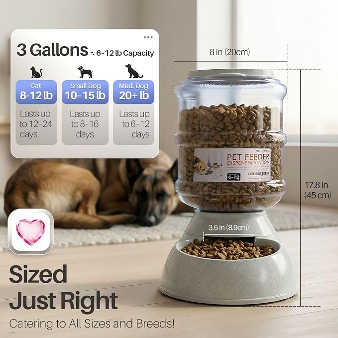 Flexzion Gravity Pet Feeder, Dog and Cat Food Dispenser, 1-Gallon Capacity | Self-Replenishing Dry Food Station with Non-Skid Feet and a Carry Handle; Holds Approximately 4-6 Lb Of Kibble