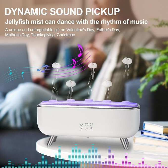 Dynamic Jellyfish Diffuser - Essential Oil Scent Volcano Diffuser Low Noise | 300ML 5 Rings Dynamic Sound Pickup Aromatherapy Aroma Humidifiers for Bedroom Office Hotel