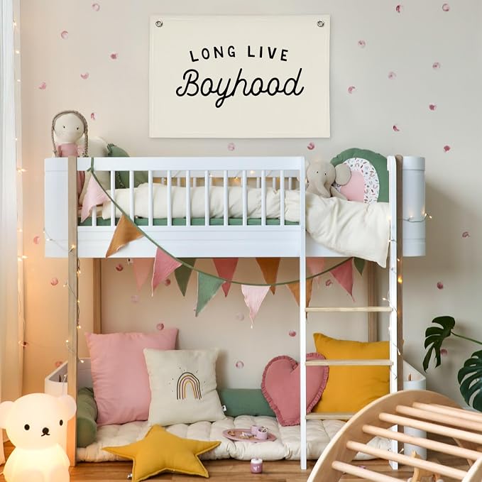 Long Live Boyhood Banner Boy Room Decor,Playroom Decor Nursery Wall Decor for Boys Bedroom Living Room, Baby Shower Gifts, kid's banners Wall Hanging Flag Linen Banner 30x20(off-white)
