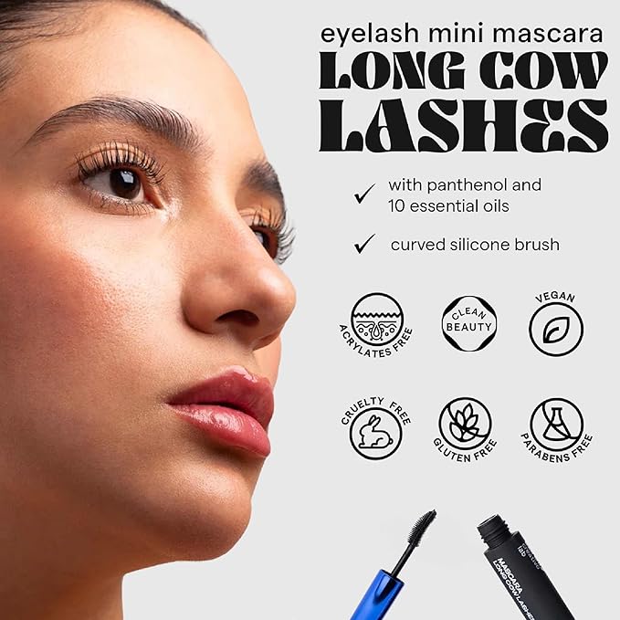 SARELLY, Long Cow Lashes Mini Mascara, Waterproof, Nourishing, Lash-Conditioning, Clean Beauty, Sarelly Creative Lab